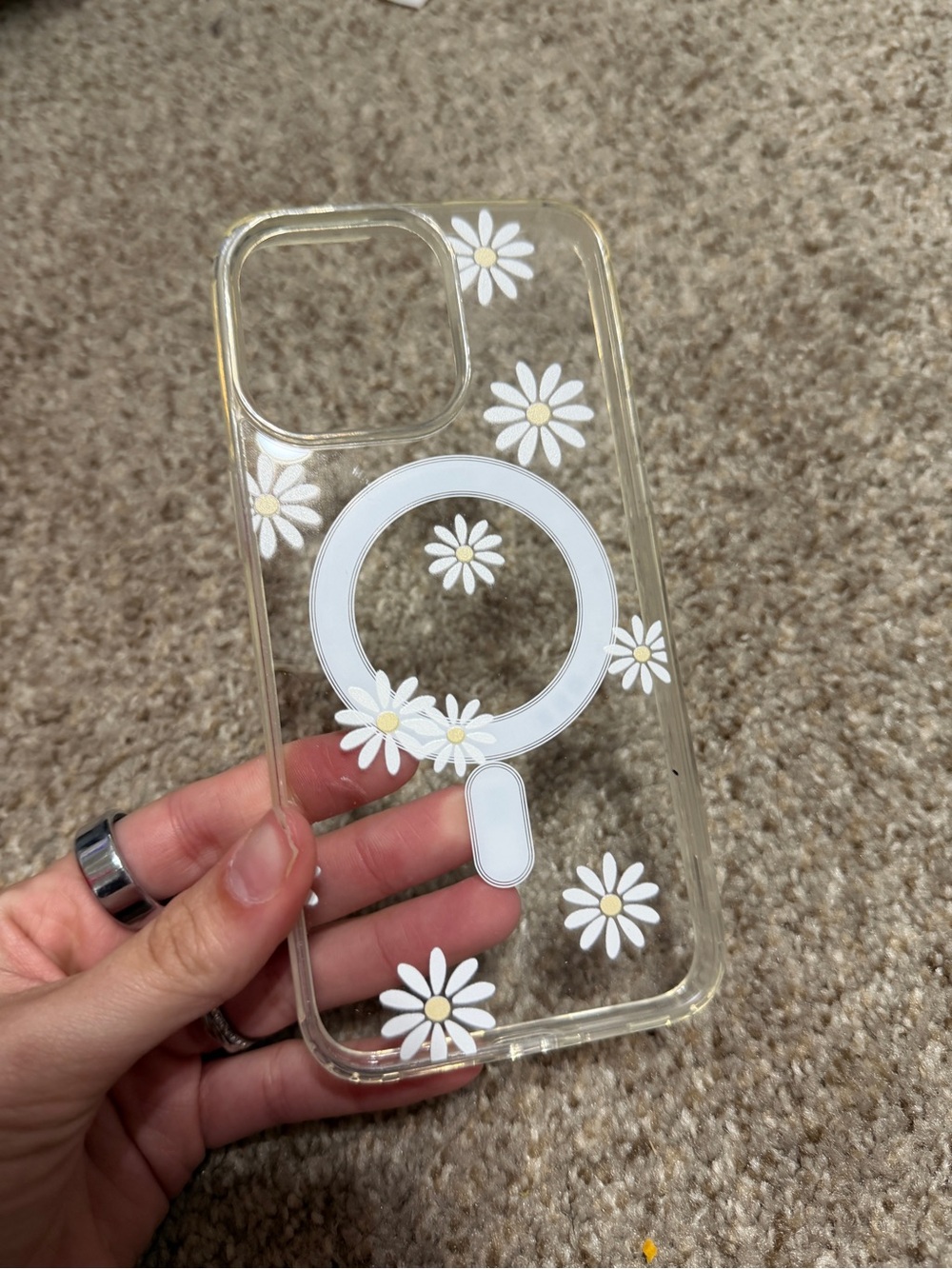Clear Daisy MagSafe-Compatible iPhone Case - White Daisy Design